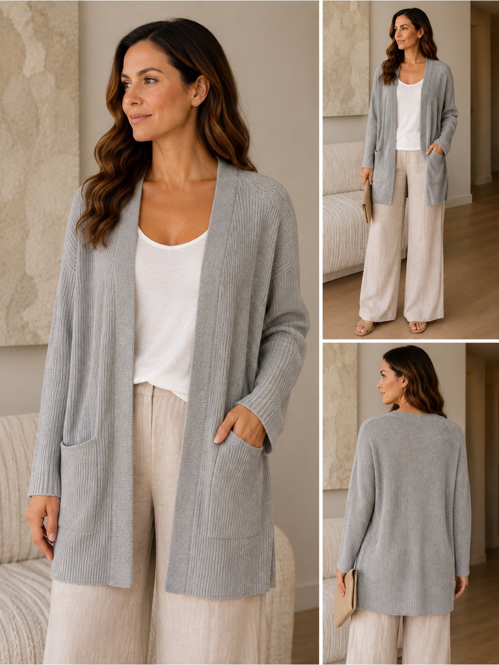 Old Navy Heather Gray Open-Front Ribbed Cardigan with Pockets